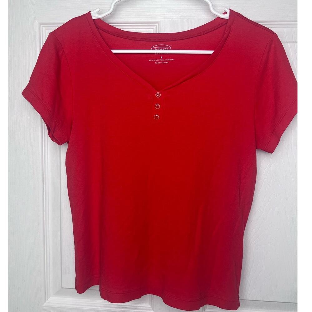 Talbots Petites Scoop Neck Button Short Sleeve T-Short Orange Women's Size Small